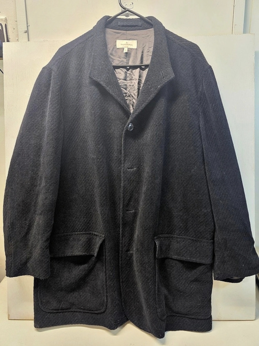 Ermenegildo Zegna Men’s Black Textured Coat Jacket Size L 52 Lined